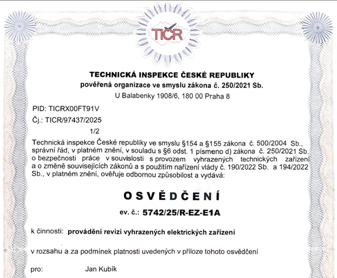 Osvědčení TIČR